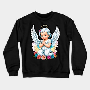 Praying Baby Girl Angel Cherub comic retro vintage Crewneck Sweatshirt